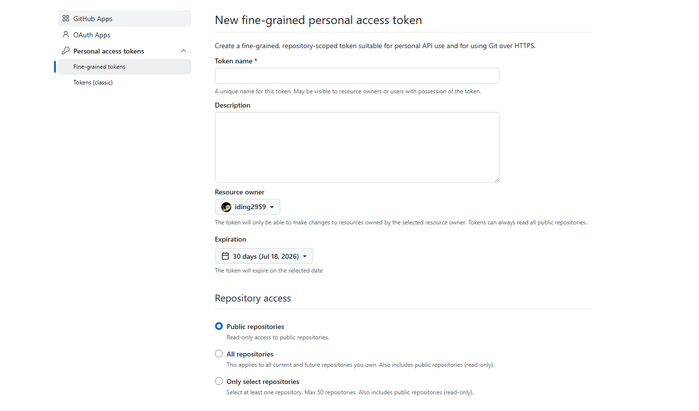 GitHub PAT 创建页面